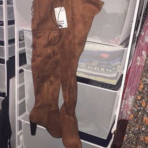 H&M thigh high brown suede boots